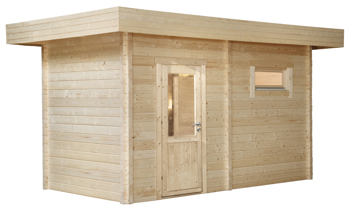 Wolff Finnhaus Saunahaus Mikko 70-Halbglas-Tür, 9 kW Bio-Kombiofen inkl. Steuergerät Classic von Wolff Finnhaus