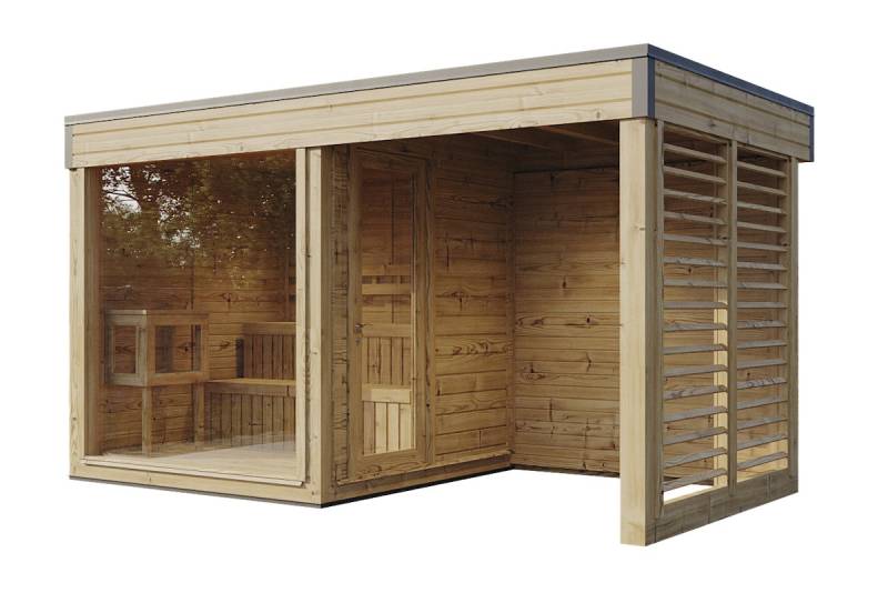 Wolff Finnhaus Saunahaus Sina 4323/5323 mit Seitendach naturbelassen 429 x 229 cm (Sina 4323) Ohne Ofen von Wolff Finnhaus