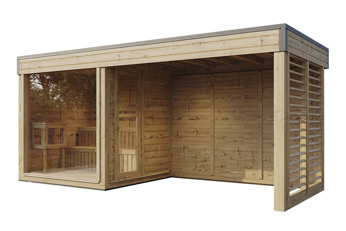 Wolff Finnhaus Saunahaus Sina 4323/5323 mit Seitendach naturbelassen 529 x 229 cm (Sina 5323) Ohne Ofen von Wolff Finnhaus