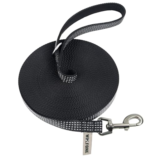 Wolfone Leichte Schleppleine 10m für Hunde,Reflektierende Rückruf-Hundeleine mit weich gepolstertem Griff,Trainingsleine für Outdoor-Übungen Schwarz von Wolfone