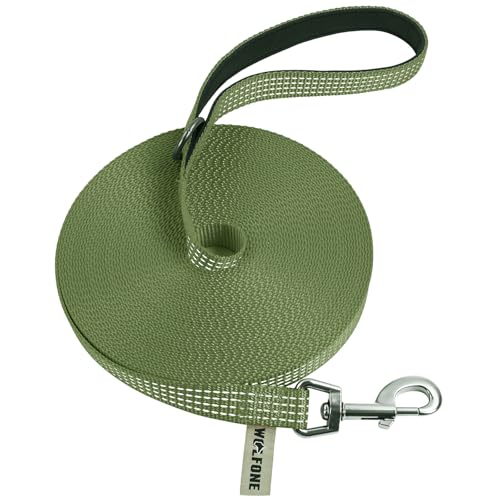 Wolfone Leichte Schleppleine 15m für Hunde,Reflektierende Rückruf-Hundeleine mit weich gepolstertem Griff,Trainingsleine für Outdoor-Übungen Armeegrün von Wolfone