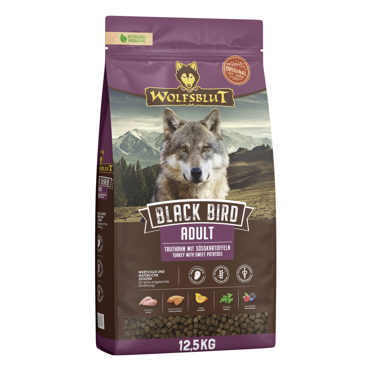 Wolfsblut Black Bird Adult Truthahn mit Süßkartoffel Hundefutter 12,5 kg von Wolfsblut