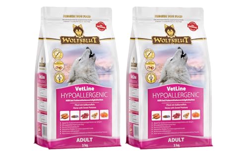 Wolfsblut VetLine Hypoallergenic Pferd 2 x 2kg Trockenfutter – Diät-Alleinfuttermittel für Hunde mit Futtermittelunverträglichkeiten, getreidefrei, mit Pferd & Süßkartoffel von Wolfsblut