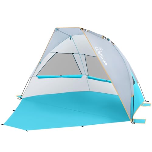 WolfWise 4-5 Personen Tragbares Strandzelt UPF 50+ Sonnenschutz Vordach Regenschirm mit erweiterbarem Boden, Blau von Wolfwise