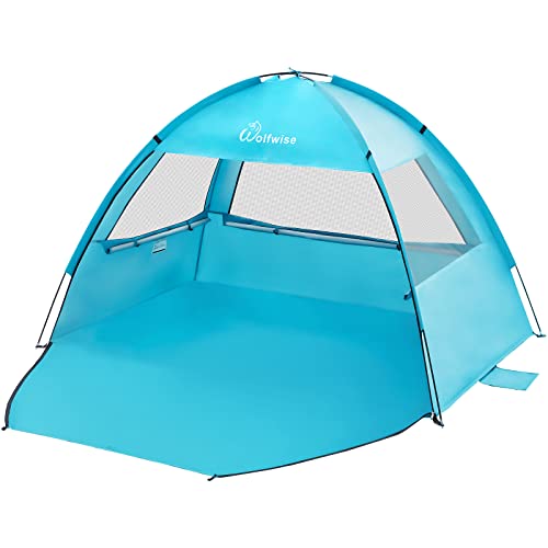 WolfWise Einfach aufbaubares Strandmuschel UPF 50+ Strandzelt Baby uv Schutz 50+ für 2-3 Personen, leichtes Cabana, Blau von Wolfwise