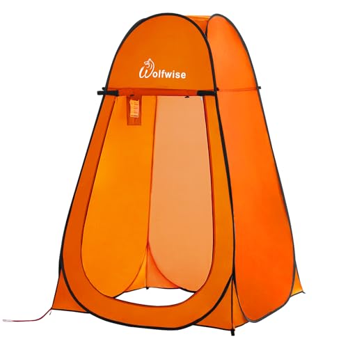 WolfWise Portables Pop-Up Duschzelt, Strandzelt, Sichtschutz, Geräumiges Privatzelt für Camping, Wandern, Strand Toilette, Dusche, Badezimmer, Orange von Wolfwise