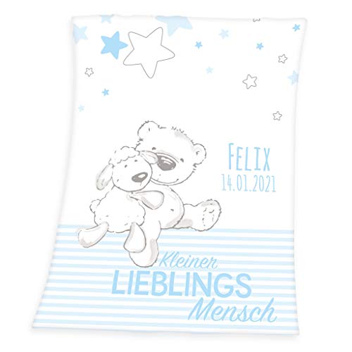 Wolimbo Babydecke mit Namen personalisiert - Motiv Lieblingsmensch hellblau - Besticktes Geschenk für Mädchen und Junge Wolimbo Babydecke mit Namen personalisiert - Motiv Lieblingsmensch hellblau - Besticktes Geschenk für Mädchen und Junge von Wolimbo