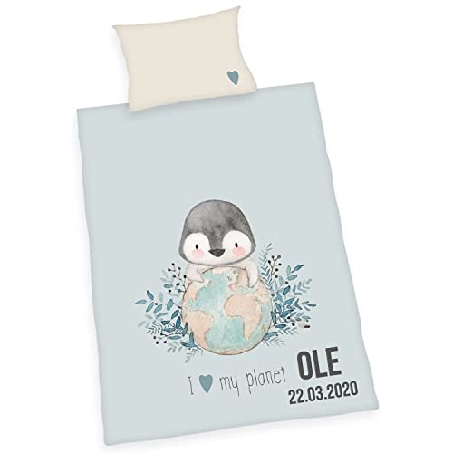 Wolimbo Bettwäsche - Pinguin Motiv - personalisierbar - 100 x 135 cm - Babybettwäsche - Kinderbettwäsche - 100% Baumwolle - Weich von Wolimbo