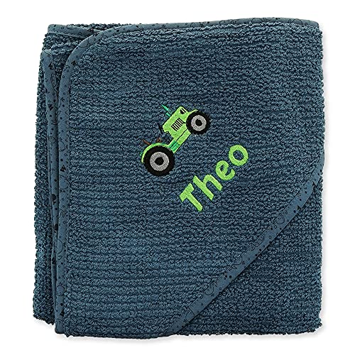 Wolimbo Bio Kapuzenbadetuch - dunkelblau WALE 100x100cm - personalisierbar - Badehandtuch - weiches Babyhandtuch - Geschenk zur Taufe, Geburt - 100% Baumwolle von Wolimbo