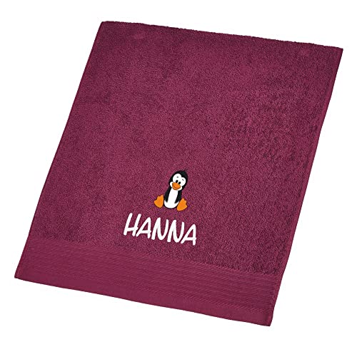 Wolimbo Handtuch Bestickt mit Namen und Motiv - 50x100 cm - Pflaume - weiches Badehandtuch - Geschenk von Wolimbo