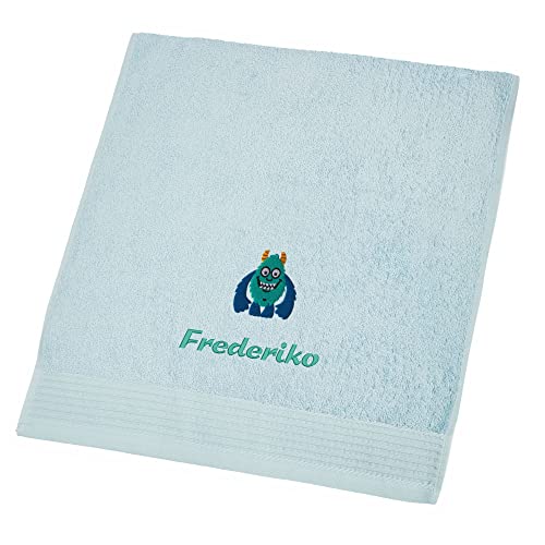 Wolimbo Handtuch Bestickt mit Namen und Motiv - 50x100 cm - hellblau - weiches Badehandtuch - Geschenk von Wolimbo
