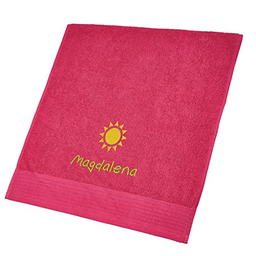 Wolimbo Handtuch Bestickt mit Namen und Motiv - 50x100 cm - pink - weiches Badehandtuch - Geschenk von Wolimbo