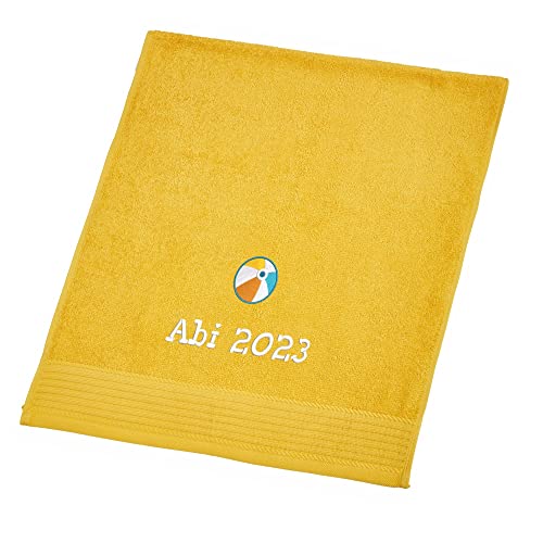 Wolimbo Duschhandtuch Bestickt mit Namen und Motiv - 70x140 cm - gelb - weiches Duschtuch personalisiert - Geschenk von Wolimbo