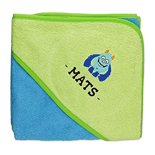 Wolimbo Kapuzenhandtuch personalisiert mit Namen und Motiv - türkis-grün - 80x80 cm - für Baby und Kinder von Wolimbo