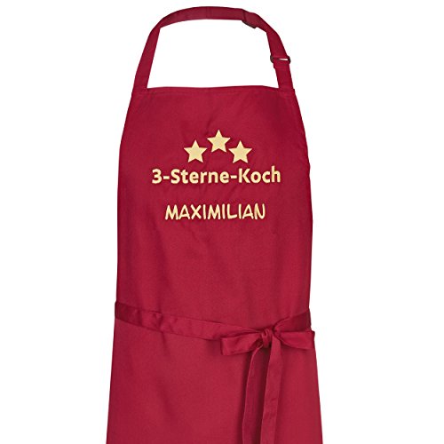 Wolimbo Kochschürze mit Namen - bordeaux-rot - Grillschürze Küchenschürze personalisiert mit verstellbarem Nackenband - Schürze selbst gestalten mit Motiv von Wolimbo