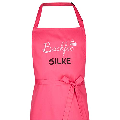 Wolimbo Kochschürze mit Namen - pink - Grillschürze Küchenschürze personalisiert mit verstellbarem Nackenband - Schürze selbst gestalten mit Motiv von Wolimbo
