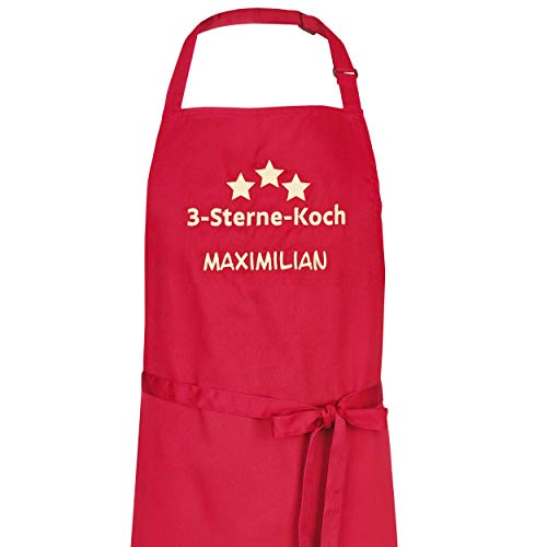 Wolimbo Kochschürze mit Namen - rot - Grillschürze Küchenschürze personalisiert mit verstellbarem Nackenband - Schürze selbst gestalten mit Motiv von Wolimbo