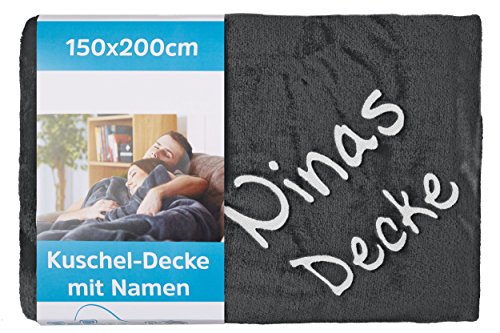 Wolimbo Kuscheldecke mit Namen - 200 x 150cm - schwarz - für Erwachsene und Kinder - Wohndecke Sofadecke nach Wunsch Bestickt von Wolimbo