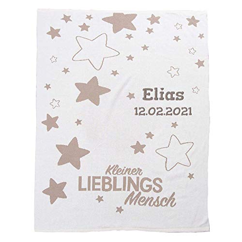 Wolimbo Strickdecke Babydecke mit Namen -Lieblingsmensch - personalisierte/individuelle Geschenke für Babys und Kinder zur Geburt, Taufe und Geburtstag - 75x100 cm von Wolimbo