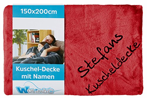 Wolimbo Kuscheldecke mit Namen - 200 x 150cm - rot - für Erwachsene und Kinder - Wohndecke Sofadecke nach Wunsch Bestickt Wolimbo Kuscheldecke mit Namen - 200 x 150cm - rot - für Erwachsene und Kinder - Wohndecke Sofadecke nach Wunsch Bestickt von Wolimbo