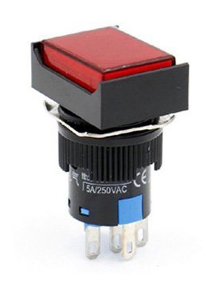 Woljay 16mm Drucktaster Taster Druckknopf Rechteckig Kopf LED Lampe Rot Licht DC 12V SPDT 5Pin 3 Stück von Woljay
