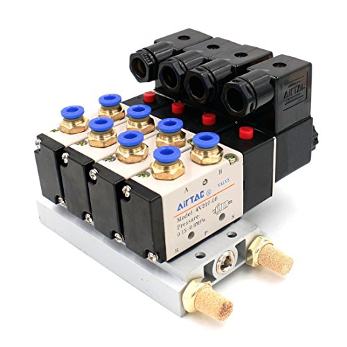 Woljay Pneumatikventil Pneumatische Magnetventil PT 1/4" Luftventil 4V210-08 DC 12V 5-Wege 2 Position Ständer Schnell Fittings Muffler Set von Woljay