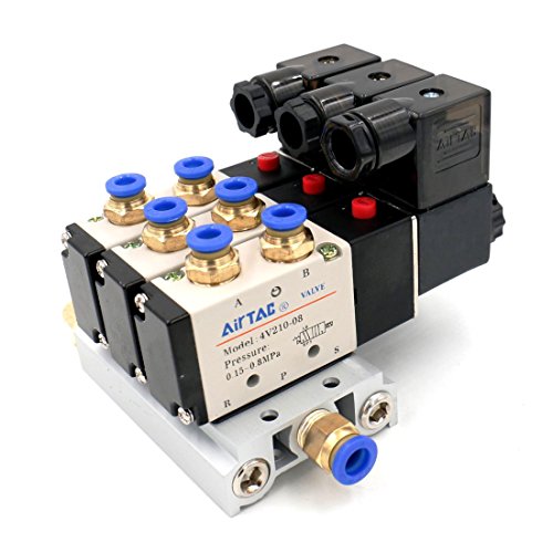 Woljay Pneumatikventil Pneumatische Magnetventil PT 1/4" Luftventil 4V210-08 DC 24V 5-Wege 2 Position Ständer Schnell Fittings Muffler Set von Woljay