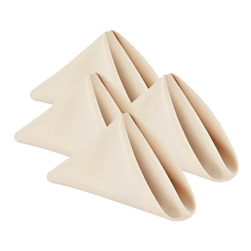 Wolkemer 4 Packungen beige Stoffservietten, 43,2 x 43,2 cm, solide, waschbare Polyester-Servietten mit gesäumten Kanten, für Abendessen, Partys, Hochzeiten, Bankette, Veranstaltungen, Tischdekoration von Wolkemer