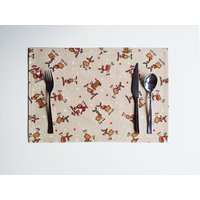 1-12 Canvas Tischsets Weihnachten Tischdeko Weihnachtstisch Platzsets Platzmatten Weihnachtsdekoration Advent Santa Elch Und Sitzbank von WolkenVonElena