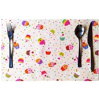 1-12 Dekostoff Tischsets 45x30cm 18x12" Canvas Baumwolle Leinenoptik Natur Weiß Pink Türkis Gelb Orange Witzig Und Verspielt Cupcake-Muster von WolkenVonElena