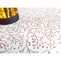 Hochwertige Mitteldecke O. Xxl Weihnachtstischdecke Rechteckig Rund Winterdekor Advent Groß Lang Weiß Braun Altrot Beeren-Weihnachtszweig von WolkenVonElena