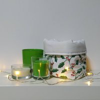 Winter Wende-Brotkorb Weihnachten Advent Frühstück Utensilo Farbe Grün, Rot, Weiß Stechpalme-Muster von WolkenVonElena