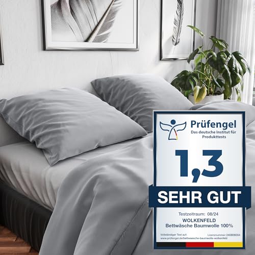 Wolkenfeld Neue Qualität Bettwäsche 135x200 Baumwolle Hellgrau - Atmungsaktiv - Renforcé Bettwäsche-Set mit 1x Bettbezug 135 x 200 + 1x Kissenbezug 80x80 - Light Grey Wolkenfeld Neue Qualität Bettwäsche 135x200 Baumwolle Hellgrau - Atmungsaktiv - Renforcé Bettwäsche-Set mit 1x Bettbezug 135 x 200 + 1x Kissenbezug 80x80 - Light Grey von Wolkenfeld