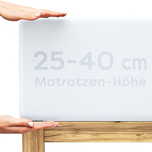 Wolkenfeld Boxspringbett Spannbettlaken 90x200cm bis 100x220cm - bis 40cm Matratzenhöhe - Premium Baumwoll Bettlaken 90x200 I 90x220 I 100x200 I 100x220 für Boxspring- und Wasserbetten - Weiss von Wolkenfeld