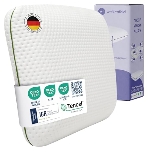 Wolkenfeld Kinderkissen 60x40x6 für Kinder ab 2 Jahren – Weiches und Atmungsaktives Kinderkopfkissen für einen sicheren Schlaf – Natürliches Memory Foam Oeko-TEX – Hypoallergene Tencel-Faserbezug von Wolkenfeld