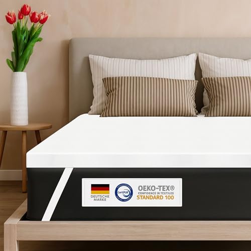 Wolkenfeld Memory Foam Matratzenschoner 90 x 200 cm – 7 cm Höhe | Ergonomischer Matratzentopper mit Oeko-TEX® Zertifikat | Weich, Atmungsaktiv, Abnehmbar & Waschbar (Gedächtnisschaum, 90x200 cm) von Wolkenfeld