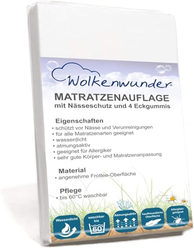 Wolkenwunder Hygieneauflage Matratzenauflage mit Nässeschutz I 4 Eckgummis I wasserdicht I waschbar I atmungsaktiv (70 x 140 cm) von Wolkenwunder