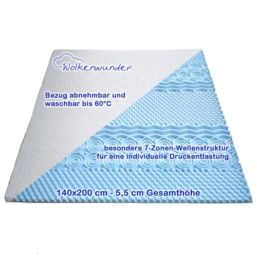 Wolkenwunder Topper Perfect Protect 140x200 cm 7-Zonen-Wellenstruktur | individuelle Druckentlastung | Bezug waschbar bis 60 Grad | Oeko-TEX® 100 von Wolkenwunder
