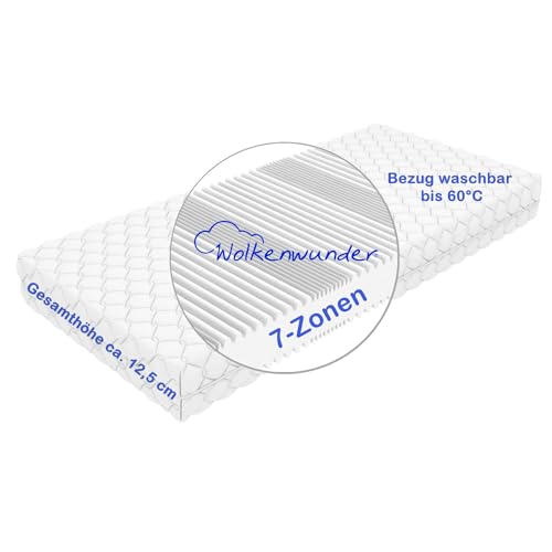 Wolkenwunder Wellflex Multi 7-Zonen-Schaum-Matratze mittel 90x200 cm 12,5 cm Gesamthöhe I Bezug waschbar I hygienisch I pflegeleicht von Wolkenwunder