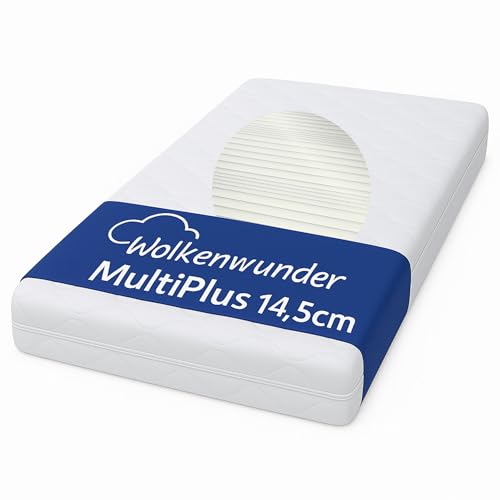 Wolkenwunder Wellflex MultiPlus 7-Zonen-Schaum-Matratze 90x200 cm extrafest 14,5 cm Gesamthöhe I Bezug waschbar I hygienisch I pflegeleicht von Wolkenwunder