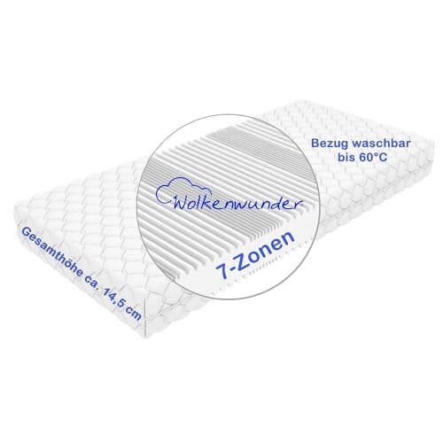 Wolkenwunder Wellflex Multi 7-Zonen-Schaum-Matratze I Bezug waschbar I hygienisch I pflegeleicht (weich, 140 x 200 cm - 14,5 cm) von Wolkenwunder