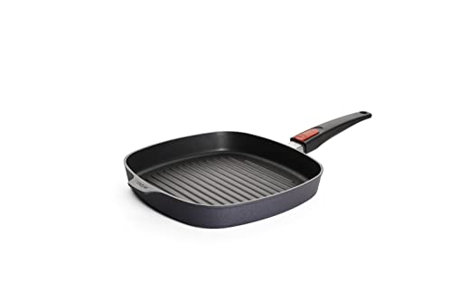 Woll Diamond Lite Grillpfanne, viereckig, mit Rillen, 28x28 cm, 4 cm hoch, mit abnehmbarem Stiel - Geeignet für Ceran, Gas, Elektro, Halogen - nicht induktionsgeeignet, Antihaft-Versiegelung von Woll