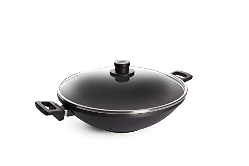 Woll Nowo Titanium Wok- und Rührpfanne mit Glasdeckel in Box - Induktiv -, Ø 36 cm, 11 cm hoch, mit 2 Seitengriffen - Geeignet für alle Herdarten von Woll