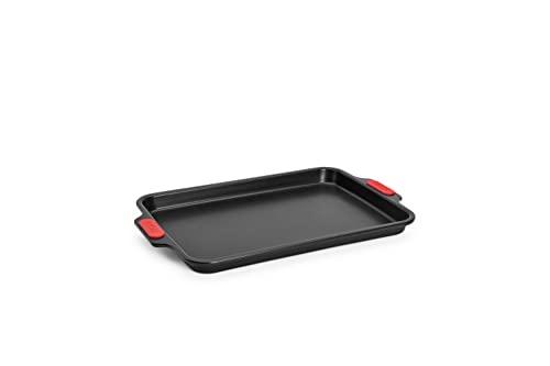 Woll Bakeware Backblech, 33 x 23 cm, mit hitzebeständigen Silikongriffen bis 230°C, PFAS-frei, zweilagige Antihaftbeschichtung, aluminisierter Stahl, schwarz von Woll