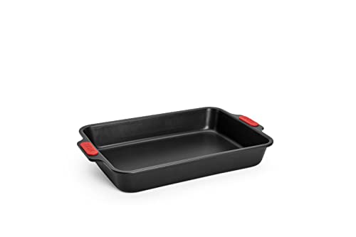 Woll Bakeware Backform rechteckig, 33 x 23 cm, mit hitzebeständigen Silikongriffen bis 230°C, PFAS-frei, zweilagige Antihaftbeschichtung, aluminisierter Stahl, schwarz von Woll