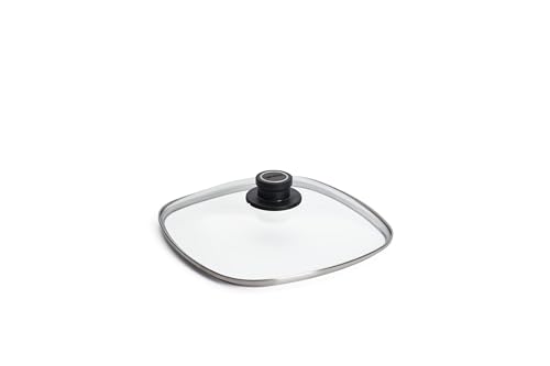 Woll Sicherheitsglasdeckel, viereckig, 26 x 26 cm, Deckelknopf mit permanenter Entlüftung, Edelstahleinfassung, transparent, backofenfest bis 250° von Woll