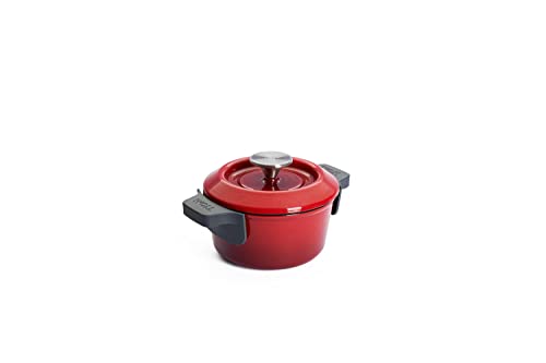 Woll Iron Gusseisen Topf mit Deckel und Silikongriffen - Induktiv -, Ø 16 cm - Brotbacktopf - Schmortopf - Geeignet für alle Herdarten, Eisenguss, backofenfest bis zu 250°, rot von Woll