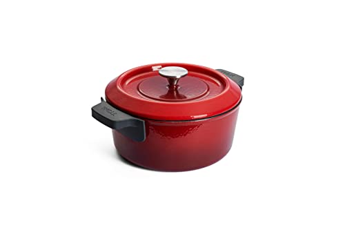 Woll Iron Gusseisen Topf mit Deckel und Silikongriffen - Induktiv -, Ø 24 cm - Brotbacktopf - Schmortopf - Geeignet für alle Herdarten, Eisenguss, backofenfest bis zu 250°, rot von Woll