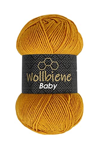 100g Strickgarn Wollbiene Baby Best Uni, Antipilling Strickwolle Häkelwolle (ocker 21) von Wollbiene