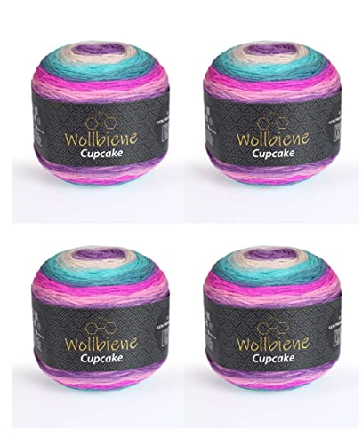 Cupcake 4 x 150g Strickwolle 600 Gramm Wolle zum Stricken und Häkeln Babywolle Wolle Farbverlaufswolle (3030 pink türkis lila) von Wollbiene